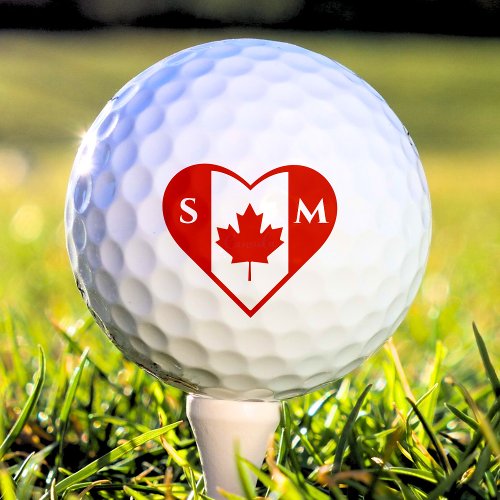 Canada Red  White Heart Initials Canadian Flag Golf Balls