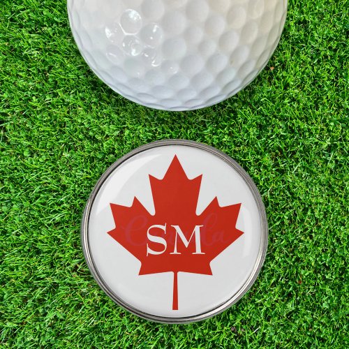 Canada Red  White Initials Canadian Flag Golf Ball Marker