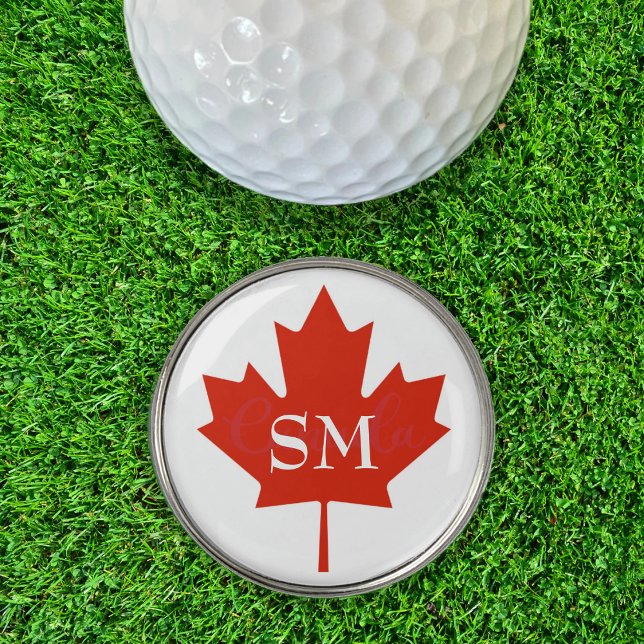 Canada Red & White Initials Canadian Flag Golf Ball Marker (canada flag maple leaf golf ball marker)