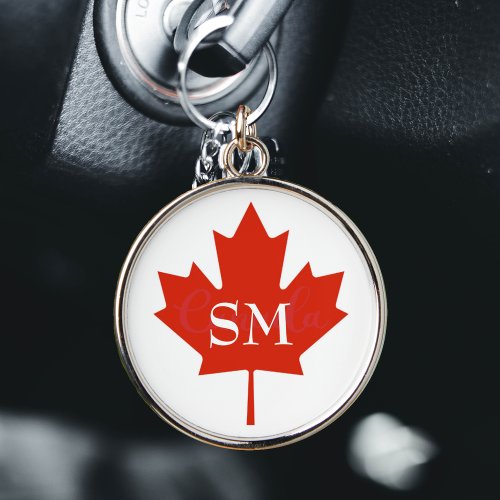 Canada Red  White Initials Canadian Flag Keychain