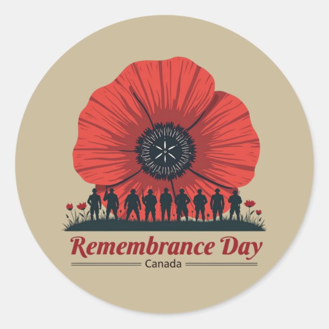 Canada Remembrance Day – Honoring Veterans Classic Round Sticker (Front)