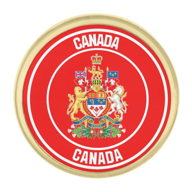 Canada Round Emblem Gold Finish Lapel Pin (Front)