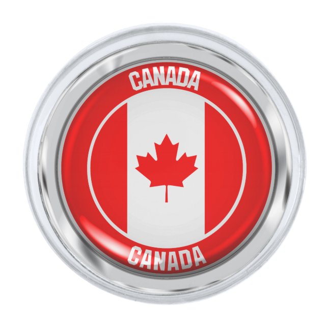 Canada Round Emblem Silver Finish Lapel Pin (Front)