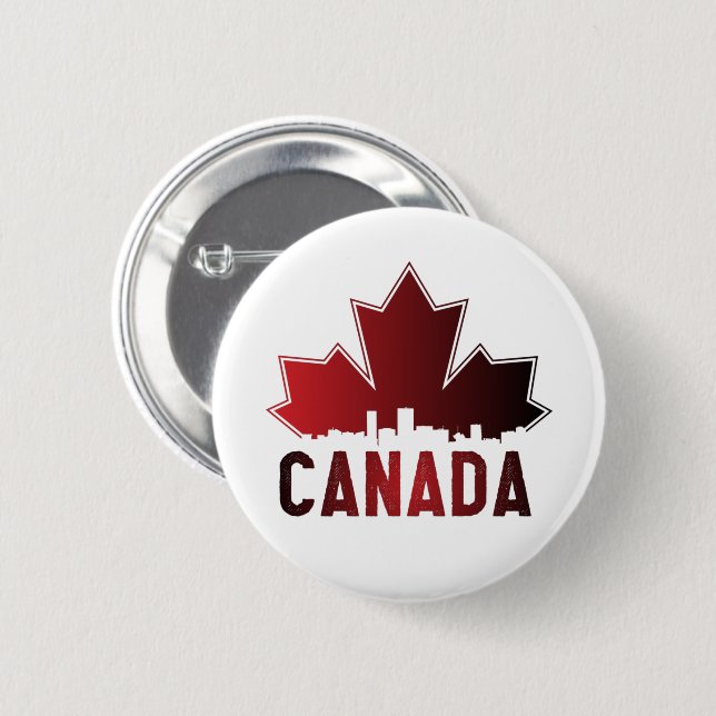 Canada Skyline Gradient Maple Leaf Patriotic Button (Front & Back)