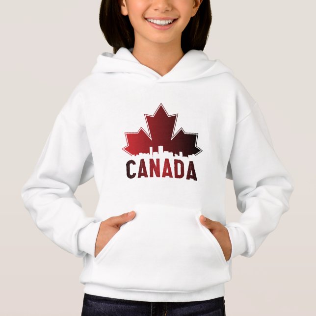 Canada Skyline Gradient Maple Leaf Patriotic Hoodie (Front)