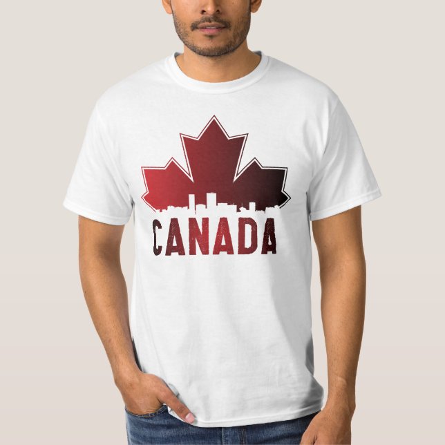 Canada Skyline Gradient Maple Leaf Patriotic T-Shirt (Front)