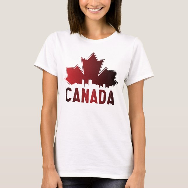 Canada Skyline Gradient Maple Leaf Patriotic T-Shirt (Front)