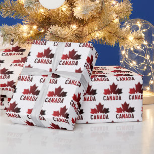 Canada Skyline Gradient Maple Leaf Patriotic Wrapping Paper