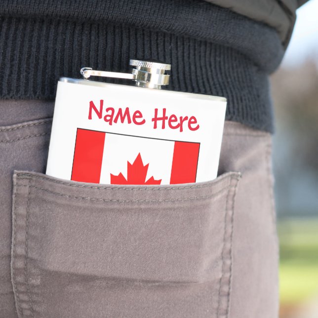Canada Snow Canadian Flag Red Personalization Flask (In Situ)