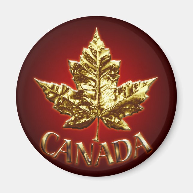 Canada Souvenir Fridge Magnet Gold Maple Leaf Gift (Front)