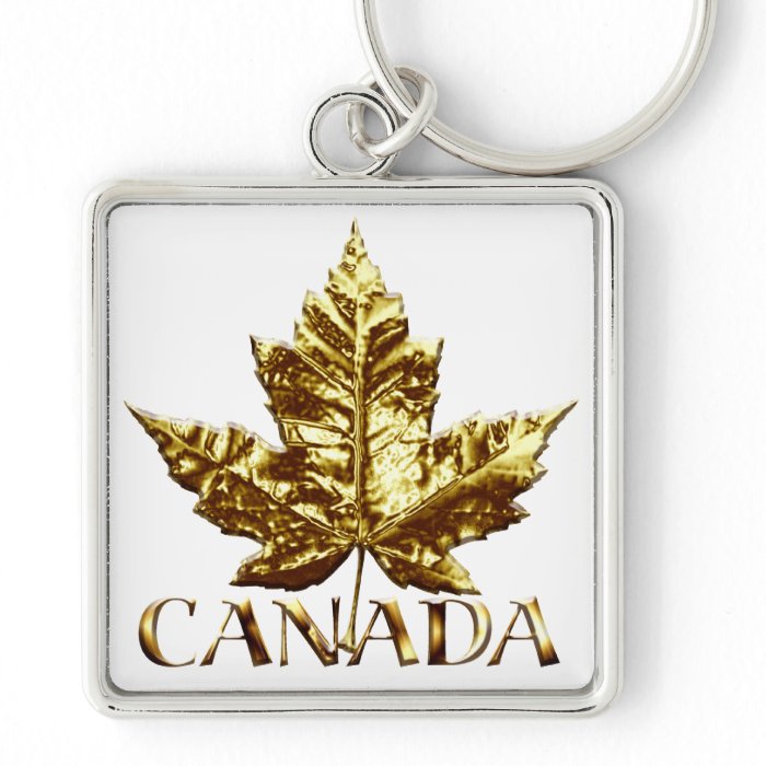 Canada Souvenir Key Chain Gold Chrome Maple Leaf