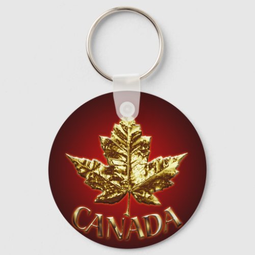 Canada Souvenir Key Chain Gold Chrome Maple Leaf