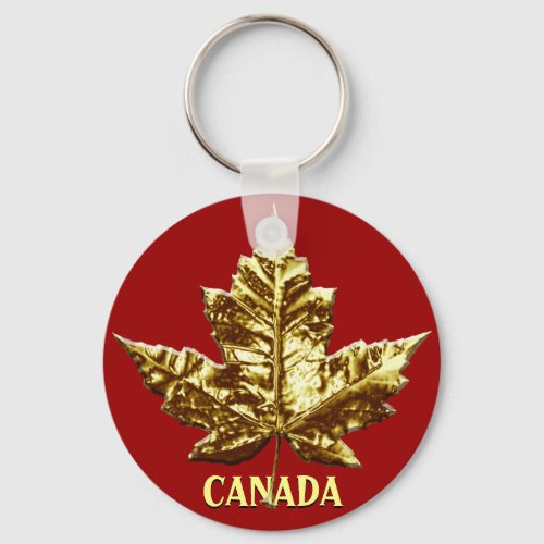 Canada Souvenir Key Chain Gold Chrome Maple Leaf