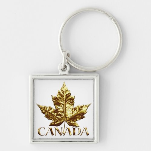 Canada Souvenir Key Chain Gold Chrome Maple Leaf
