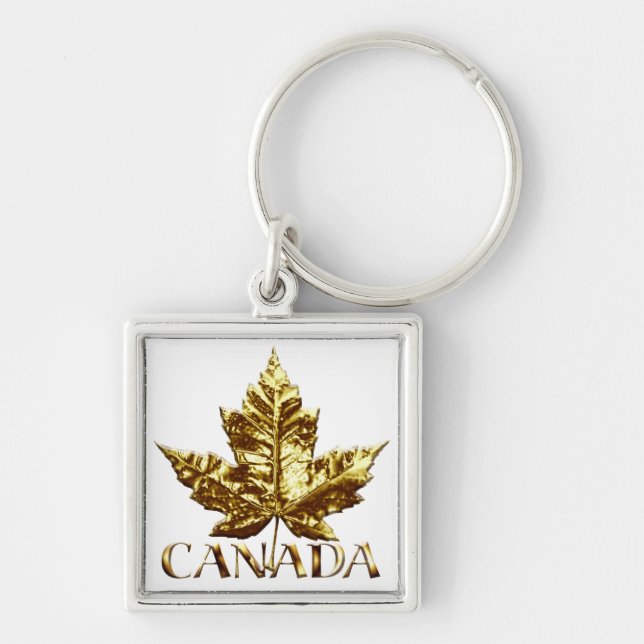 Canada Souvenir Key Chain Gold Chrome Maple Leaf (Front)