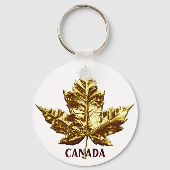 Canada Souvenir Key Chain Gold Chrome Maple Leaf (Front)