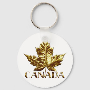 Canada Souvenir Key Chain Gold Chrome Maple Leaf