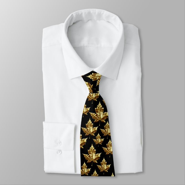 Canada Souvenir Tie Fun Gold Canada Maple Leaf Tie (Tied)