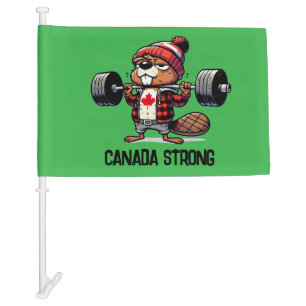 Canada Strong Weight Lifting Beaver Car Flag