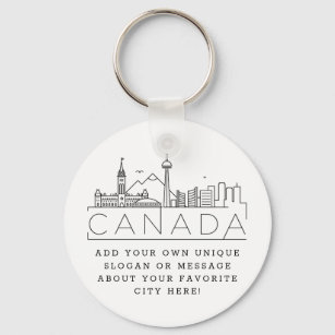 Canada Stylized Skyline Custom Slogan Keychain