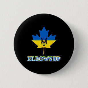 Canada Supports Ukraine Elbows Up Maple Leaf Tride Button