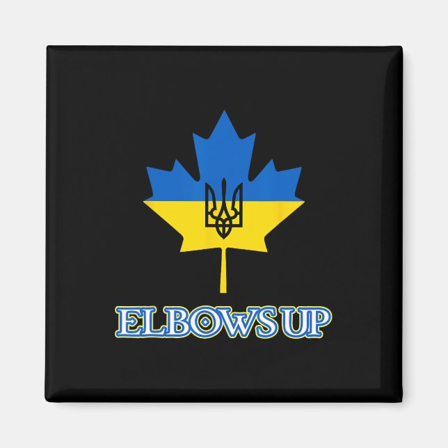 Canada Supports Ukraine Elbows Up Maple Leaf Tride Magnet (Front)