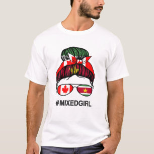 Canada Suriname Flag Canadian Surinamese Messy Bun T-Shirt