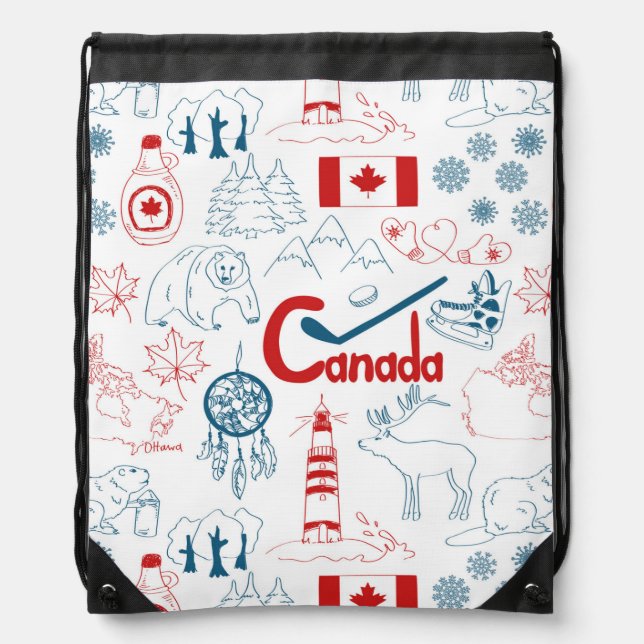 Canada | Symbols Pattern Drawstring Bag (Front)