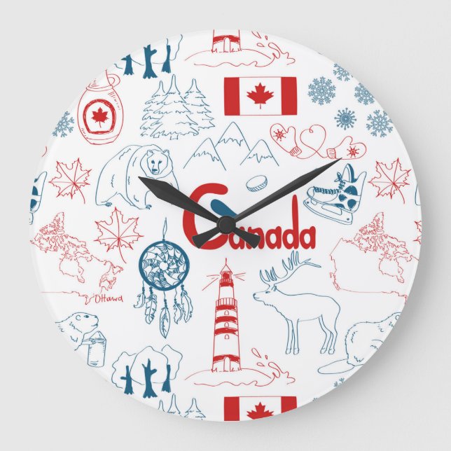 Canada | Symbols Pattern Large Clock (Front)