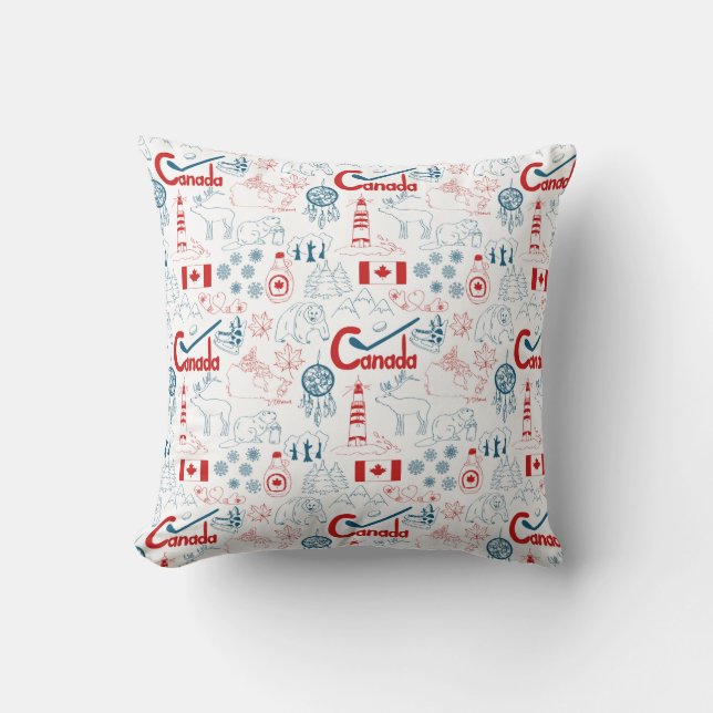 Canada | Symbols Pattern Throw Pillow (Front)