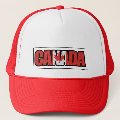 Canada text with maple leaf trucker hat