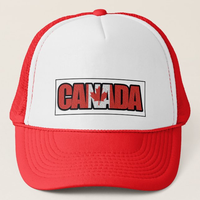 Canada text with maple leaf trucker hat (Front)