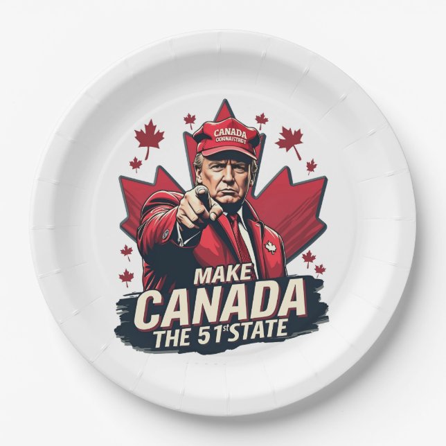 Canada the 51st State Trump Canadian  Paper Plates (Front)