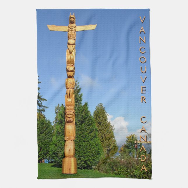 Canada Towel Native Totem Pole Vancouver Tea Towel (Vertical)