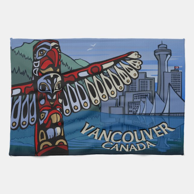 Canada Towel Native Totem Pole Vancouver Tea Towel (Horizontal)