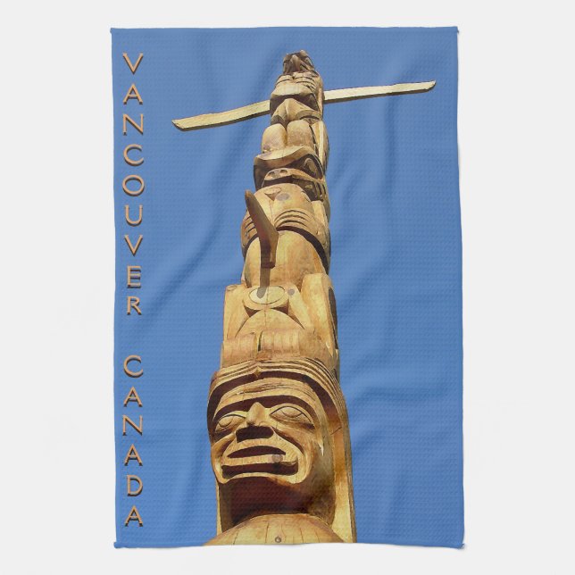 Canada Towel Native Totem Pole Vancouver Tea Towel (Vertical)