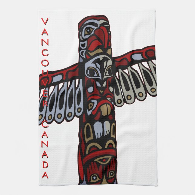 Canada Towel Native Totem Pole Vancouver Tea Towel (Vertical)