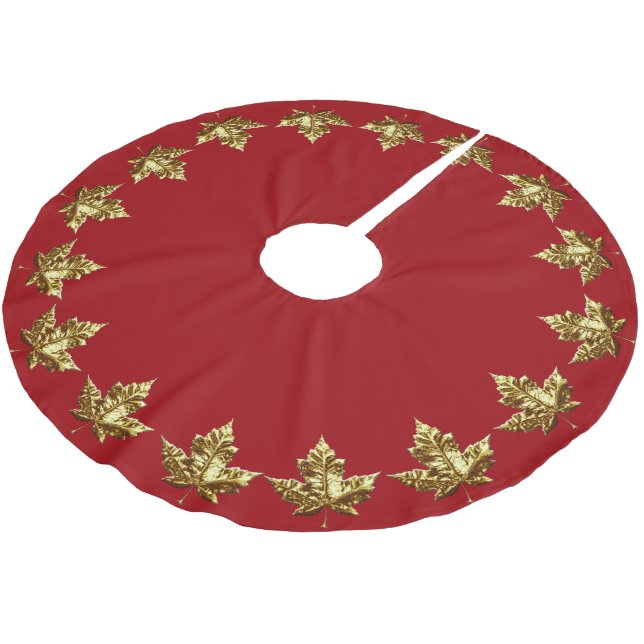 Canada Tree Skirt Holiday Gold Leaf Canada Decor (Angled)