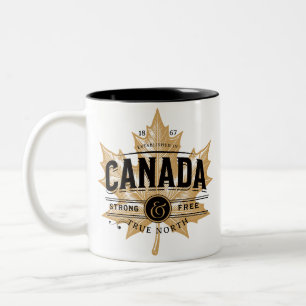 Canada True North Strong and Free Maple Leaf Two-Tone Coffee Mug