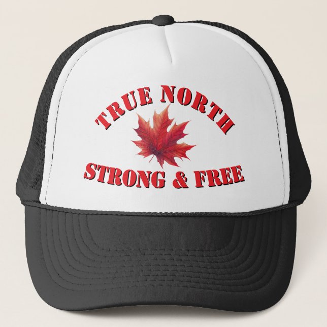 Canada True North Strong & Free Maple Leaf Trucker Hat (Front)
