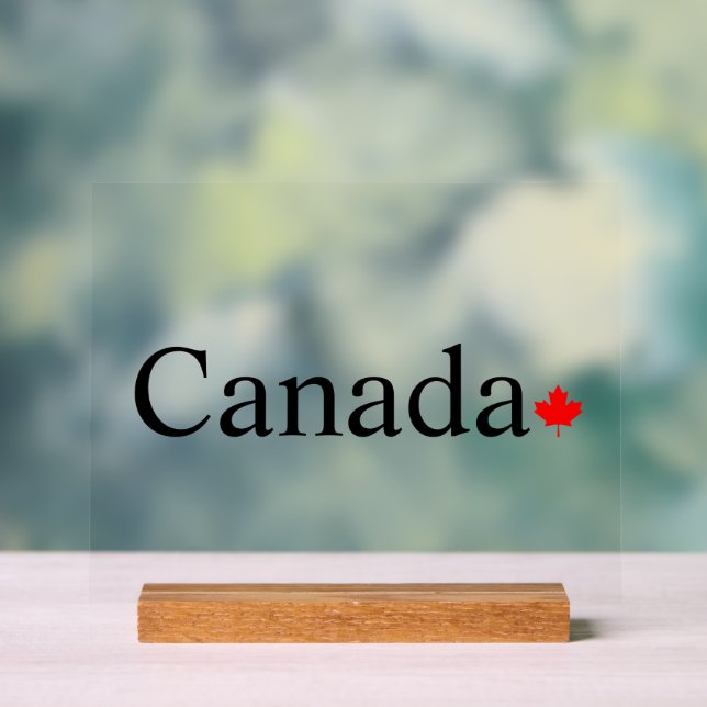 Canada typography with red maple leaf acrylic sign (Neutral)