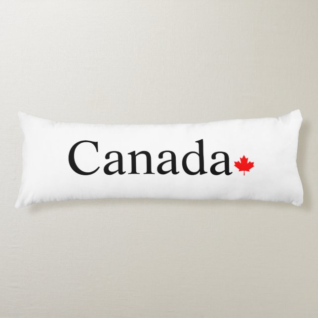 Canada typography with red maple leaf body pillow (Front)