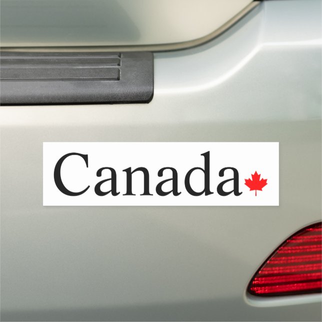 Canada typography with red maple leaf car magnet (In Situ)