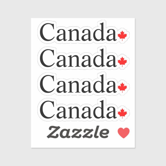 Canada typography with red maple leaf four sticker (Sheet)