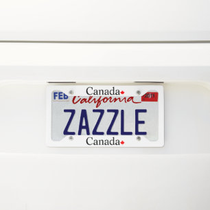 Canada typography with red maple leaf white license plate frame