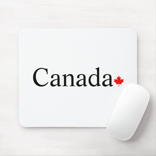 Canada typography with red maple leaf white mouse pad (With Mouse)