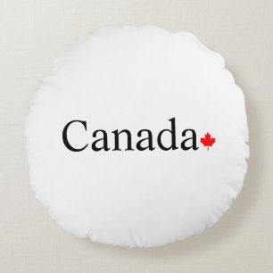 Canada typography with red maple leaf white round pillow