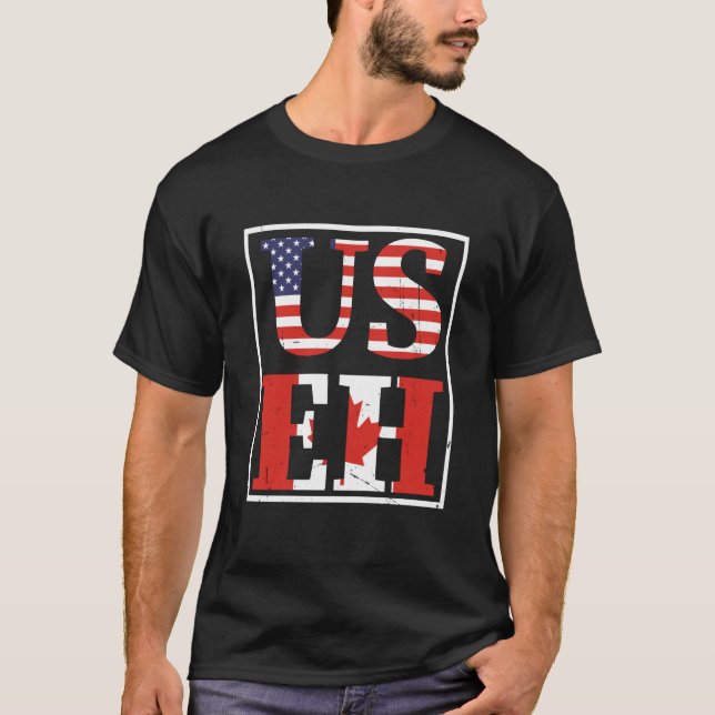 Canada US EH USA Maple Leaf American Canadian Flag T-Shirt (Front)