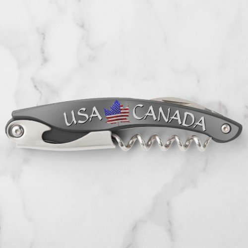 Canada  USA Corkscrew Custom Silver Bottle Opener