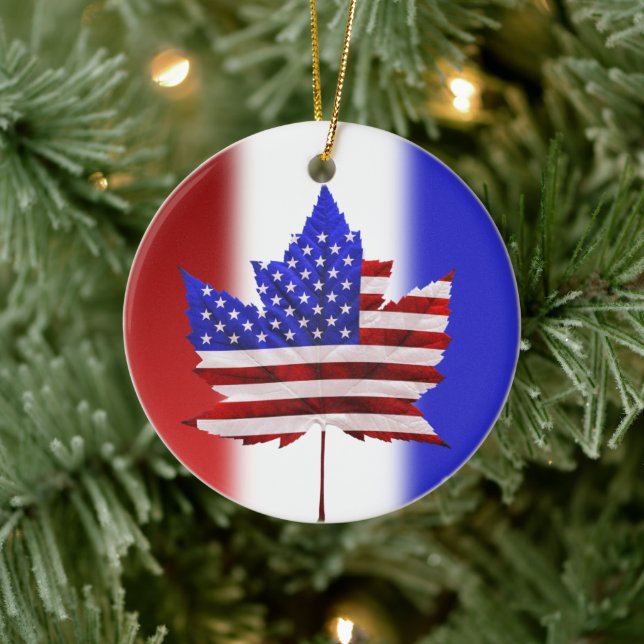 Canada USA Ornament US Canada Souvenir Puck (Tree)